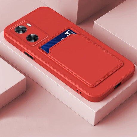 Противоударный чехол Skin Feel Card TPU Contrast Color Button для Vivo V25 5G - красный