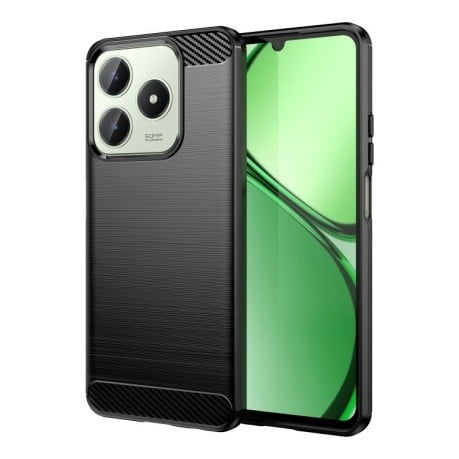 Противоударный чехол Brushed Texture Carbon Fiber на Realme C63 - черный