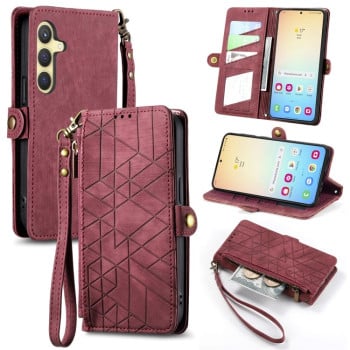 Чехол-книжка Geometric Embossed для Samsung Galaxy S24 5G - красный