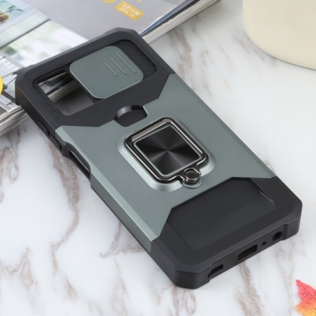 Противоударный чехол Sliding Camera Design для Samsung Galaxy A03s/A02s - зеленый