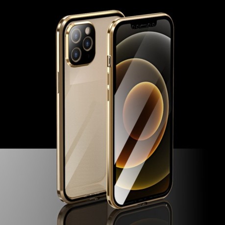 Двухсторонний магнитный чехол Electroplating Frame для iPhone 12 Pro - золотой