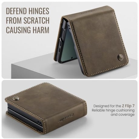 Чохол-книжка CaseMe 033 з фактурою Calf та захистом від сканування RFID на Samsung Galaxy Filp 7 5G - кавовий