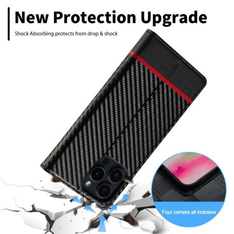 Чохол-книжка LCIMEEKE Carbon Fiber для iPhone 16 Pro Max - Black