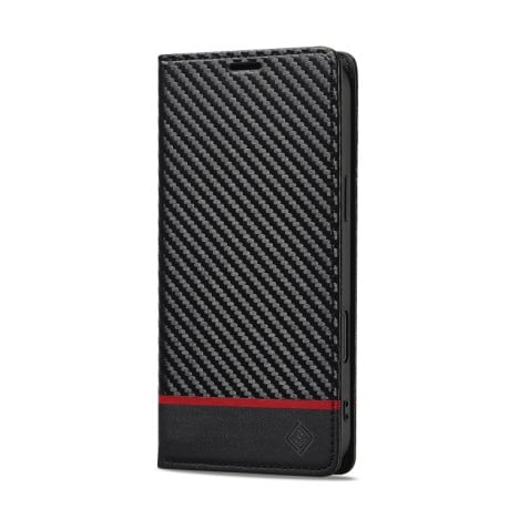 Чехол-книжка LCIMEEKE Carbon Fiber для iPhone 16 - Black