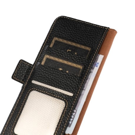 Кожаный чехол-книжка KHAZNEH Genuine Leather RFID для Samsung Galaxy A03/A04E - черный