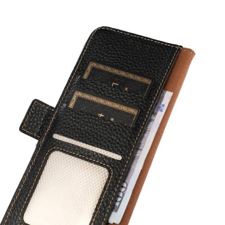 Кожаный чехол-книжка KHAZNEH Genuine Leather RFID для Samsung Galaxy S23 Ultra 5G - черный