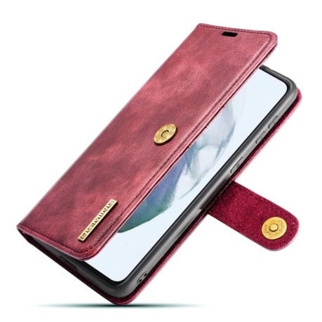 Шкіряний чохол-книжка DG.MING Crazy Horse Texture на Samsung Galaxy S21 FE - червоний