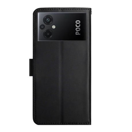 Кожаный чехол-книжка Genuine Leather Fingerprint-proof для Xiaomi Poco M5 4G/5G/M4 5G - черный