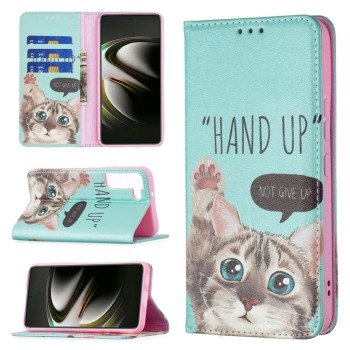 Чехол-книжка Colored Drawing Pattern для Samsung Galaxy S22 5G - Cat