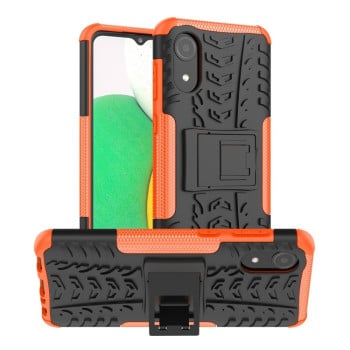 Противоударный чехол Tire Texture на Samsung Galaxy A03 Core - черно-оранжевый