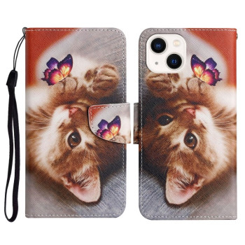 Чохол-книжка Colored Drawing Pattern для iPhone 14 Plus - Butterfly Cat