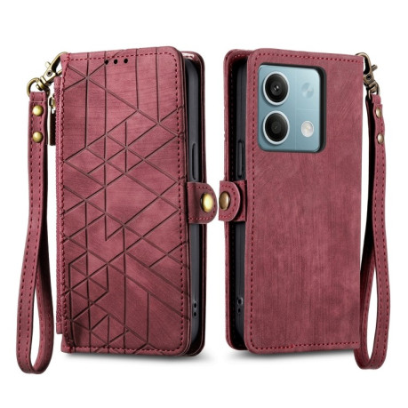 Чехол-книжка Geometric Zipper Wallet Side Buckle Leather для Redmi Note 13 4G - красный