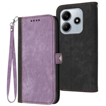 Чехол-книжка Side Buckle Double Fold Hand Strap Leather для Xiaomi Redmi Note 14 5G/Poco M7 Pro 5G - фиолетовый