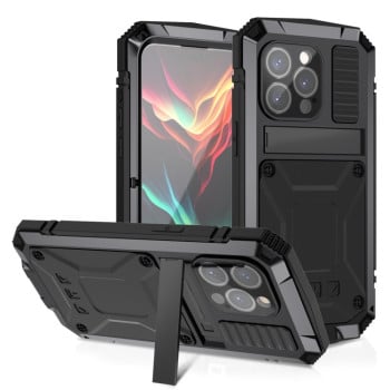 Противоударный металлический чехол R-JUST Dustproof на iPhone 15 Pro Max - черный