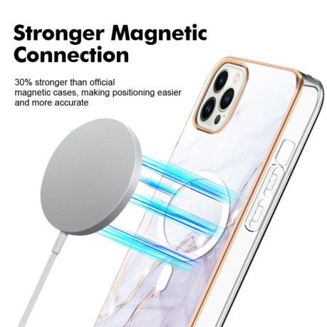 Протиударний чохол Marble Pattern Dual-side IMD Magsafe для iPhone 15 Pro - білий