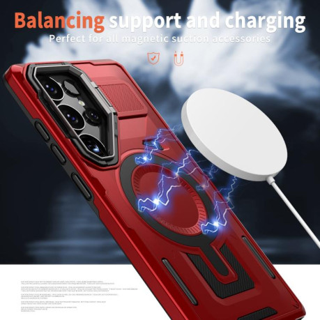 Противоударный чехол Shield Frame Holder MagSafe для  Samsung Galaxy S25+ 5G - красный