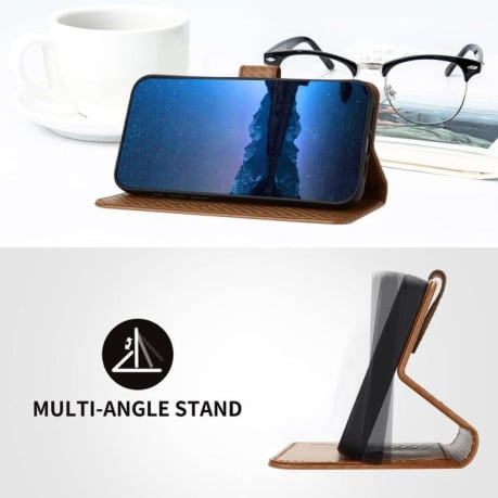 Чехол-книжка Carbon Fiber Texture на Xiaomi Poco F7 - кофейный