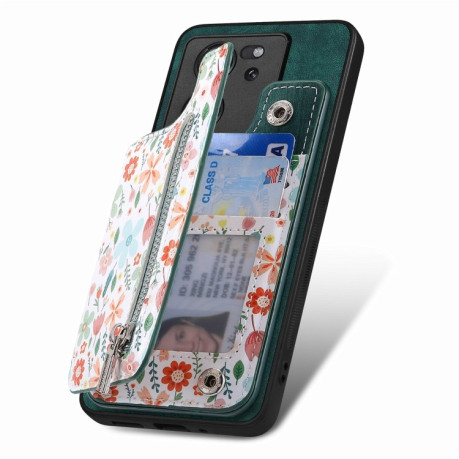 Протиударний чохол Retro Painted Zipper Wallet для Xiaomi 13 Lite - зелений