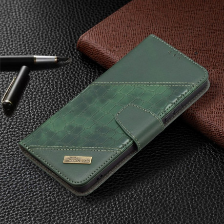 Чехол-книжка Matching Color Crocodile Texture на Xiaomi Redmi Note 10 Pro - зеленый