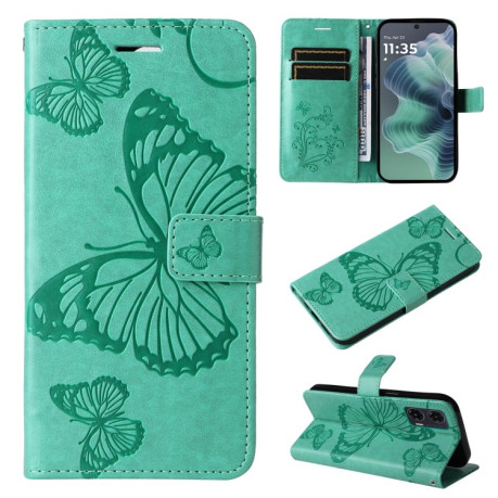 Чехол-книжка Embossed Butterfly для Motorola Moto G35 - зеленый