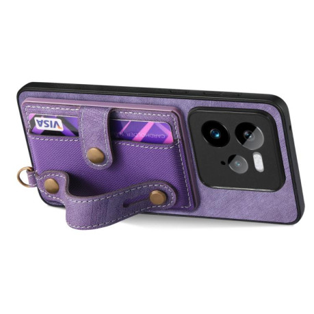 Противоударный чехол Retro Cross Wristband Wallet Leather для Realme GT 7 Pro - фиолетовый
