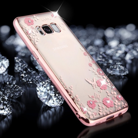 Чехол Flowers Pattern Diamond Encrusted Electroplating на Samsung Galaxy S8 + / G955 -розовое золото