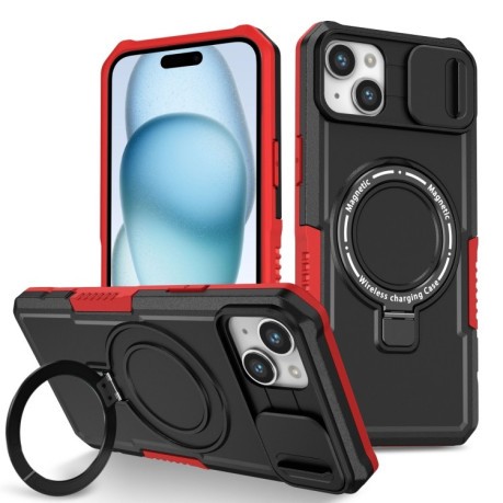 Противоударный чехол Sliding Camshield Magsafe Holder для iPhone 15 - черно-красный