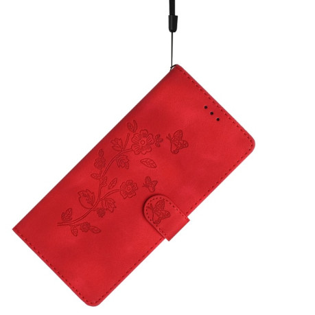 Чехол-книжка Flower Butterfly Embossing для Motorola Edge 50 5G - красный