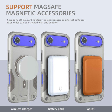 Противоударный чехол Armor Magsafe Holder PC Hybrid TPU для iPhone Air - серый