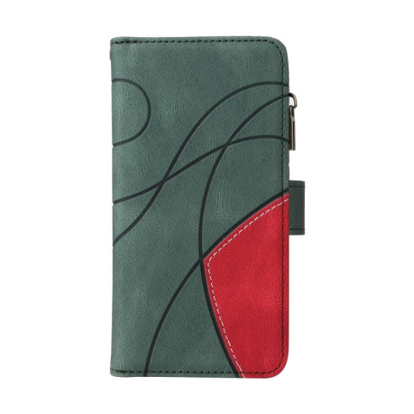 Чехол-книжка Dual-color 9 Card Slots Zipper Wallet Leather для Realme C63 / C61 / Note 60 - зеленый