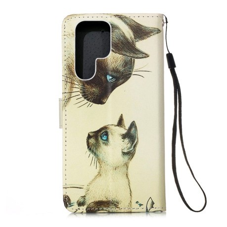 Чехол-книжка Colored Drawing Pattern для Samsung Galaxy S22 Ultra 5G - Cat Looking