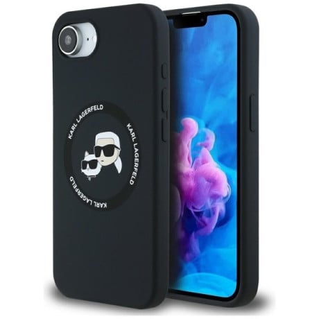 Оригинальный силиконовый чехол Karl Lagerfeld Karl &amp; Choupette MagSafe для iPhone 16e - Black