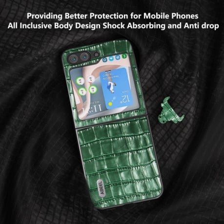 Протиударний чохол ABEEL Crocodile Texture Genuine Leather для Samsung Galaxy Flip 6 - зелений