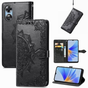 Чехол-книжка Mandala Embossing Pattern на OPPO A17 - черный
