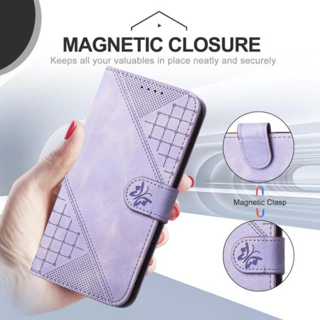 Чехол-книжка Grid Stitching Leather Phone Case with Lanyard для для Motorola Moto G15 - фиолетовый