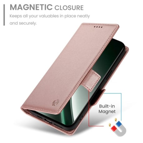 Чехол-книжка Side Buckle Magnetic Frosted Leather для Realme GT 6 Global/ Realme GT 6 4G - розовое золото