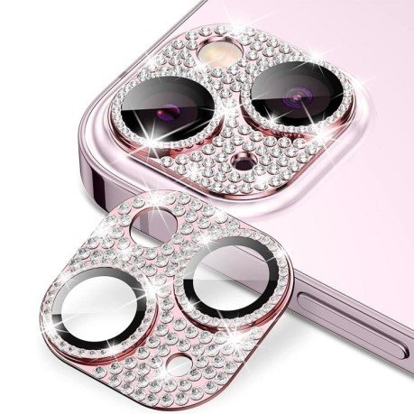 Защитное стекло на камеру ENKAY Hat-Prince Blink Diamond Camera Lens Aluminium Alloy для iPhone 15 / 15 Plus - розовое