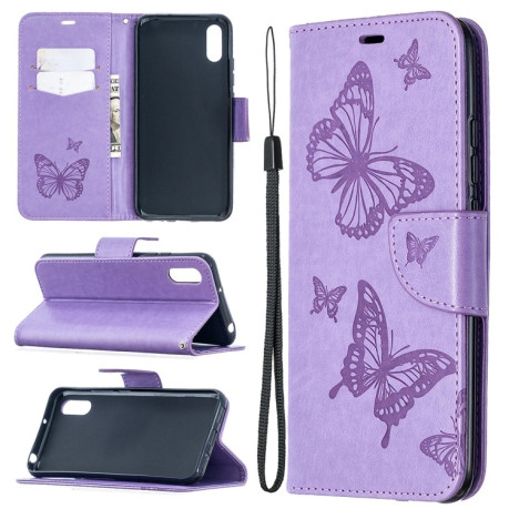 Чехол-книжка Butterflies Pattern на Xiaomi Redmi 9A - фиолетовый