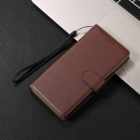 Чохол-книжка з текстурою Litchi RFID Blocking 3-Card Wallet Leather на Xiaomi Redmi Note 15 4G / 5G /Poco M8 164mm — коричневий