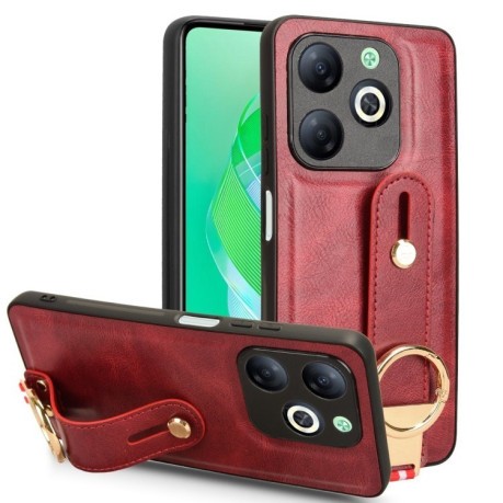 Противоударный чехол Wristband Leather Back для Infinix Smart 8 - красный