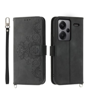 Чехол-книжка Skin-feel Flowers Embossed для Xiaomi Redmi Note 13 Pro+ - черный