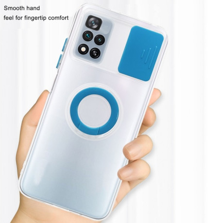 Противоударный чехол Sliding Camera with Ring Holder для Xiaomi Redmi Note 11 4G Global / Note 11S - прозрачно- синий