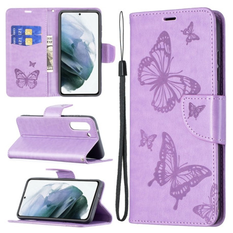 Чехол-книжка Butterflies Pattern на Samsung Galaxy S21 FE - фиолетовый