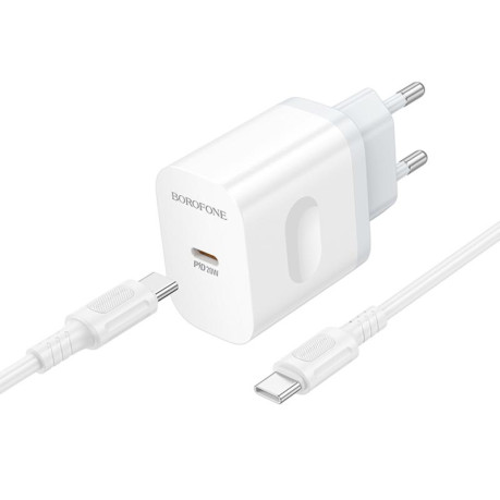Зарядка Borofone BA99A Breeze PD20W (1USB-C) + кабель Type-C -Type-C  - белая