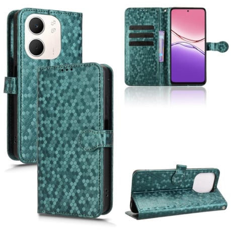 Чехол-книжка с фактурой Honeycomb Dot и магнитным хлястиком на OPPO A5x 5G / 4G Global - зеленый