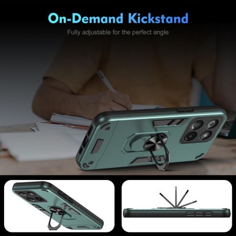 Ударозащитный чехол Metal Ring Holder для Motorola Edge 60 Fusion - зеленый