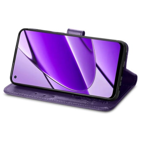 Чохол Four-leaf Clasp Embossed Buckle на Realme 11 4G Global - фіолетовий