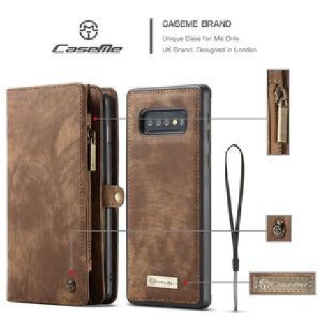 Кожаный чехол- кошелек CaseMe 008 Sries Card Holder Wallet Style на Samsung Galaxy S10+ / S10 Plus- коричневый
