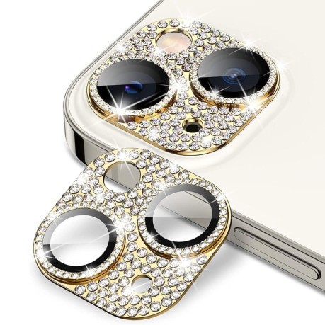 Защитное стекло на камеру ENKAY Hat-Prince Blink Diamond Camera Lens Aluminium Alloy для iPhone 15 / 15 Plus - золотое