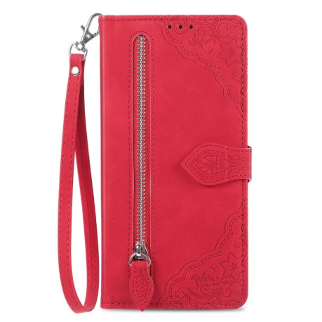 Чехол-книжка Embossed Flower Zipper Leather на iPhone 15 -красный